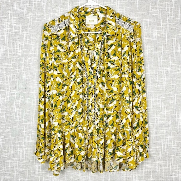 Anthropologie Maeve Janie Rabbit Print Tasseled Flounced Peasant Blouse Top - Picture 3 of 6